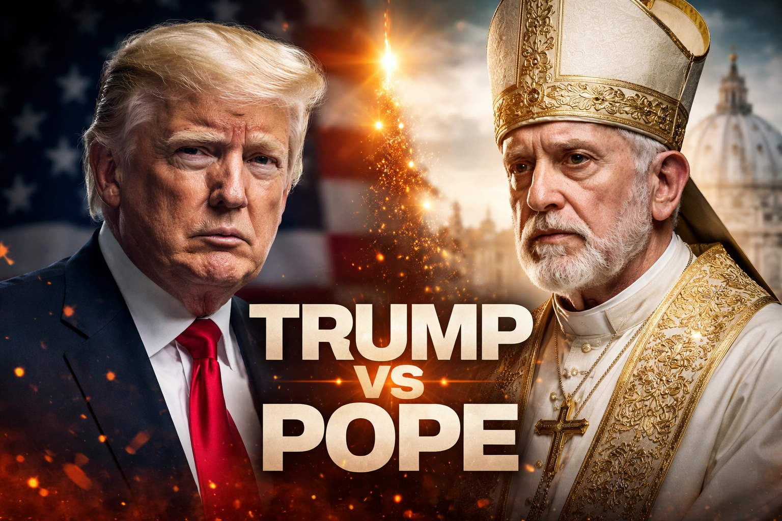 Donald Trump and Pope Leo XIV facing off in a dramatic political and religious confrontation symbolizing power versus moral authority